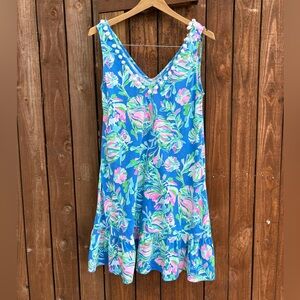 Lilly Pulitzer Camilla Floral Blue Flare Fancy Fina Print Cotton Tank Dress